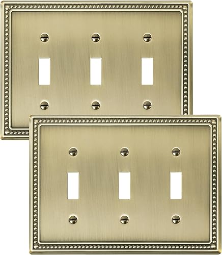 Miniatura 1 de TREEWELL Paquete de 2 placas de triple interruptor de luz de palanca, cubiertas decorativas de perlas, placa de pared de metal de 3 segmentos de