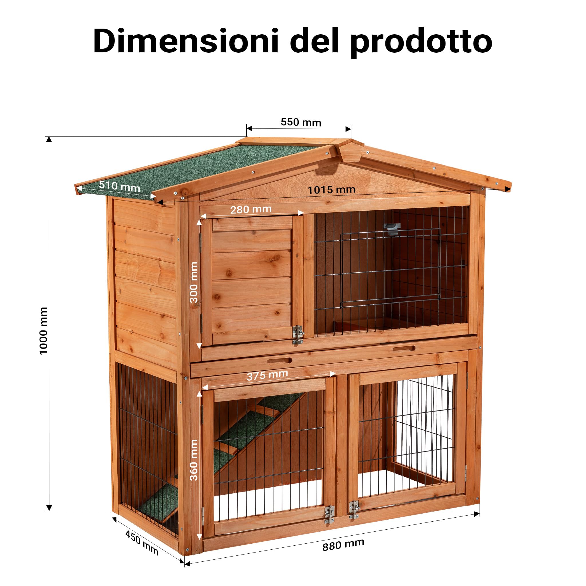 Casetta per roditori a 2 livelli in legno Conigliera