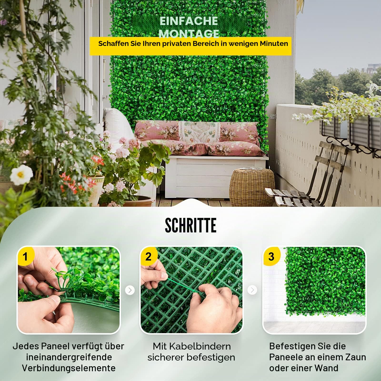 VEVOR Künstliche Pflanzenwand 12 STK. 20 x 20 Zoll, Sichtschutz Hecke Künstlich Grün, Künstliche Buchsbaumplatte PE, Sichtschutz Kunstpflanzen 50 x 50 cm Sichtschutzhecke Wanddekoration Pflanzenwand
