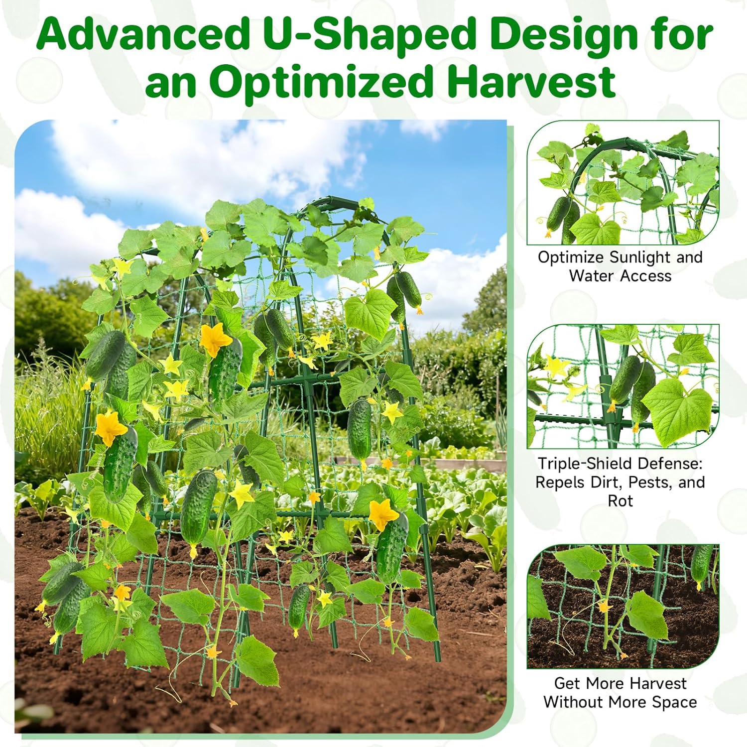 Cucumber Trellis for Raised Bed, U-Shape Garden Trellis for Climbing Plants Outdoor, Metal Arch Trellis for Vegetables, Plant Support for Tomato, Pea, Zucchini(31.5" L×30" W×47.2" H-Small)