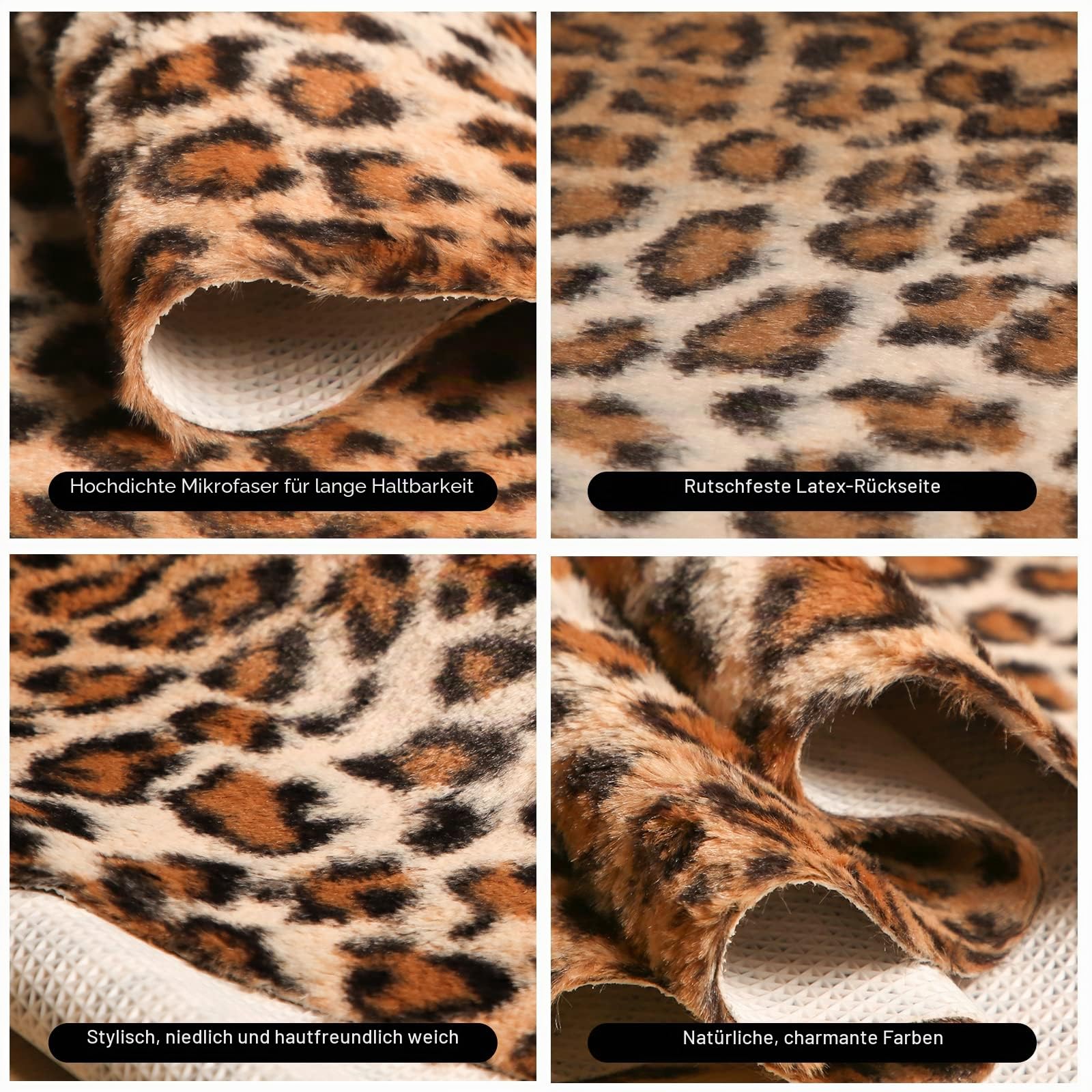 MACEVIA Leoparden-Teppich, Geparden-Druck, Western-Dekor für Wohnzimmer, Schlafzimmer, Kunsttierbereich, rutschfest, 110 cm L x 75 cm B (1,1 m x 0,7 m)