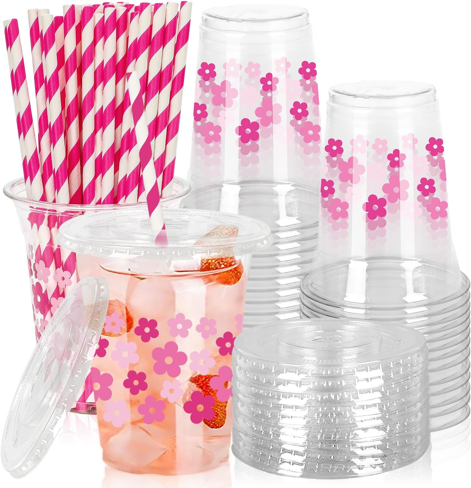 Amazon.com: Umigy 100 Pack Plastic Disposable Cups with Lids and Straws ...