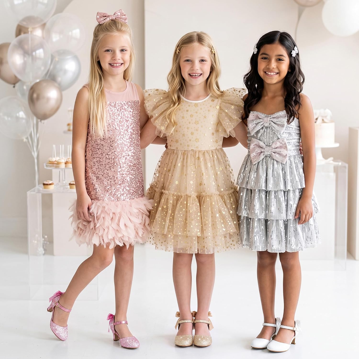 Furdeour Dress Shoes for Girls Heels Kids Princess Bow Pumps Flower Girl