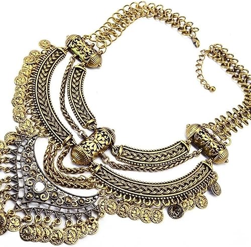 Miniatura 6 de Conjunto de collar y aretes para mujer, estilo étnico, étnico, étnico, gitano, grueso, para festivales