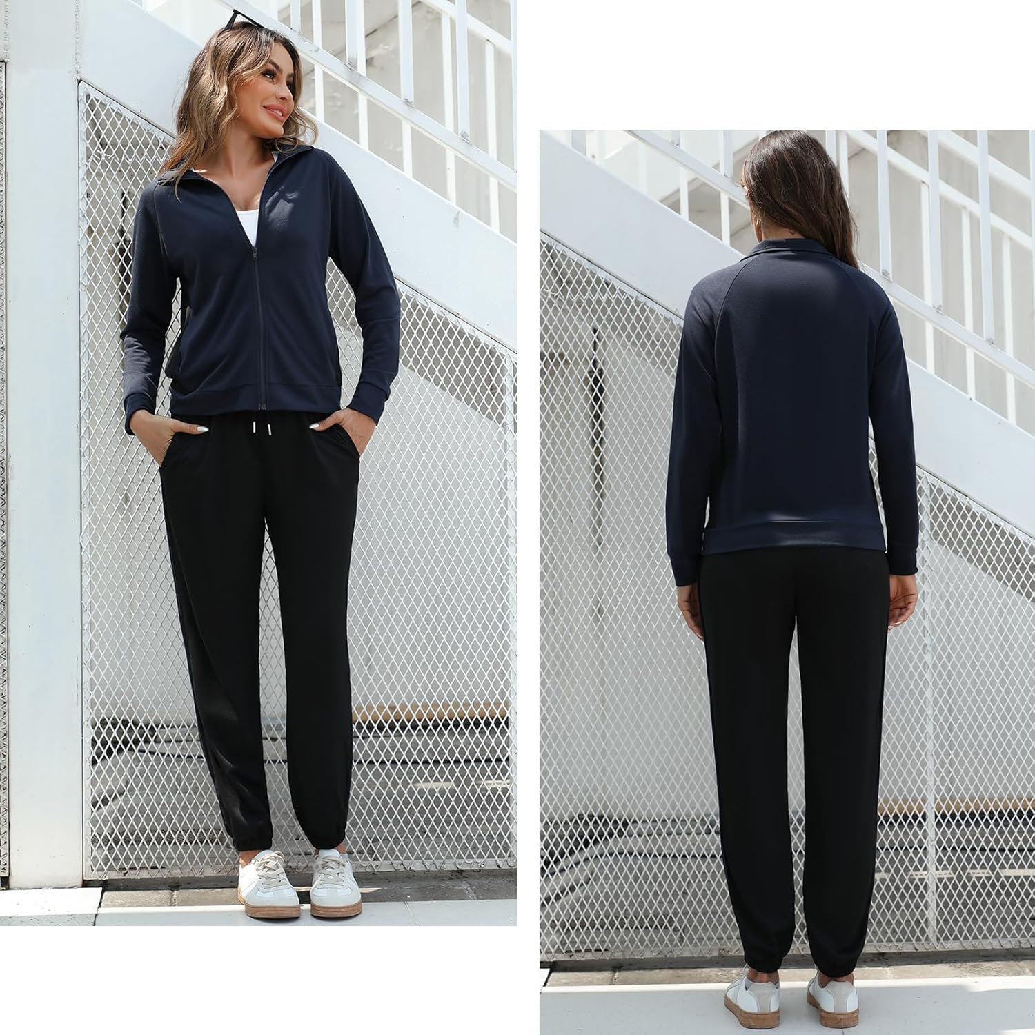 Marvmys Sweat Suit for Women 2 Piece Set Long Sleeve Tracksuit Workout Set Jogger Lounge Outfit Fall Sweatsuit Blue XXL - Image 4