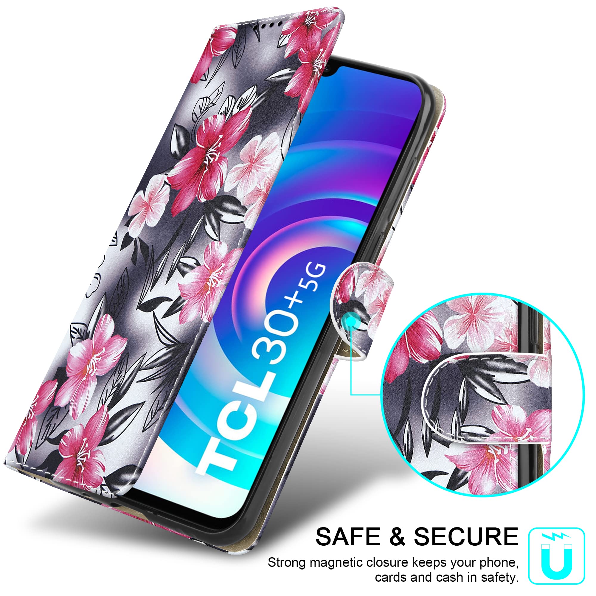 Custodia per TCL 30 5G/30 Plus,Flip Pelle Cover a Libro con Slot per Schede compatibile con TCL 30 5G/30 Plus,Supporto Stand, Interno TPU Protezione Portafoglio Case