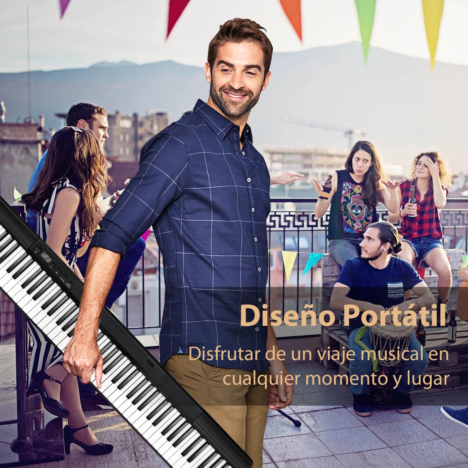 COSTWAY Piano Digital de 88 Teclas, Teclado Piano Electrónico Portátil con Bolsa, Pedal de Sostenido, Cargador, Conexión Bluetooth, Modo de Enseñanza, Piano Doméstico para Niños y Adultos