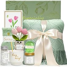 9-Piece Sympathy Gift Basket for Women Soothing Green Sympathy Gift Set with Consoling Tulip Plush & Self-Care Items for Grief Loss of a Loved One