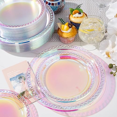 Miniatura 7 de Enjoylife - 60 platos de plástico desechables, platos plásticos de arcoiris, para cumpleaños, incluye 30 platos para comida, 30 para ensalada, 60