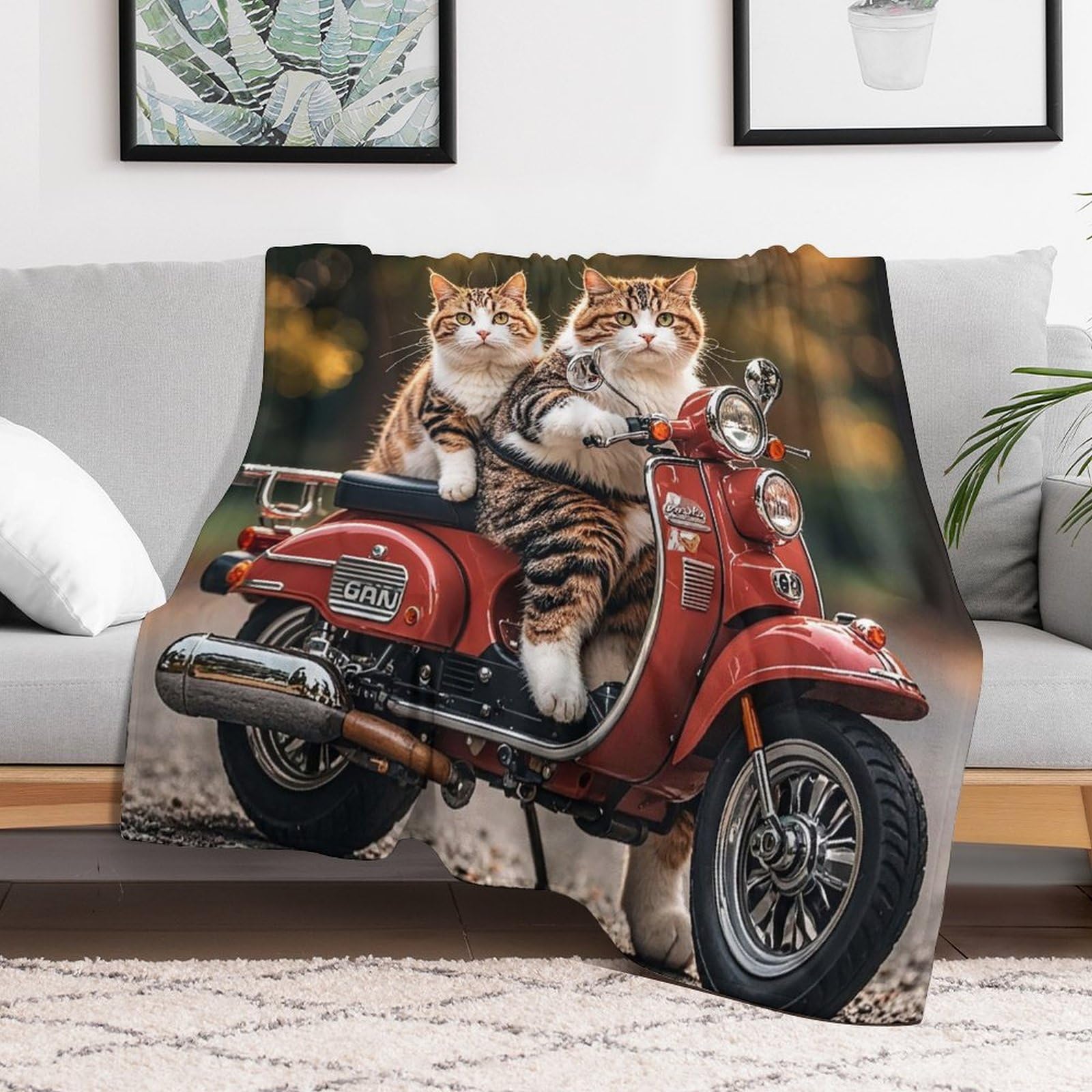 Couverture plaid micro polaire chat moto cadeau idéal pour lit