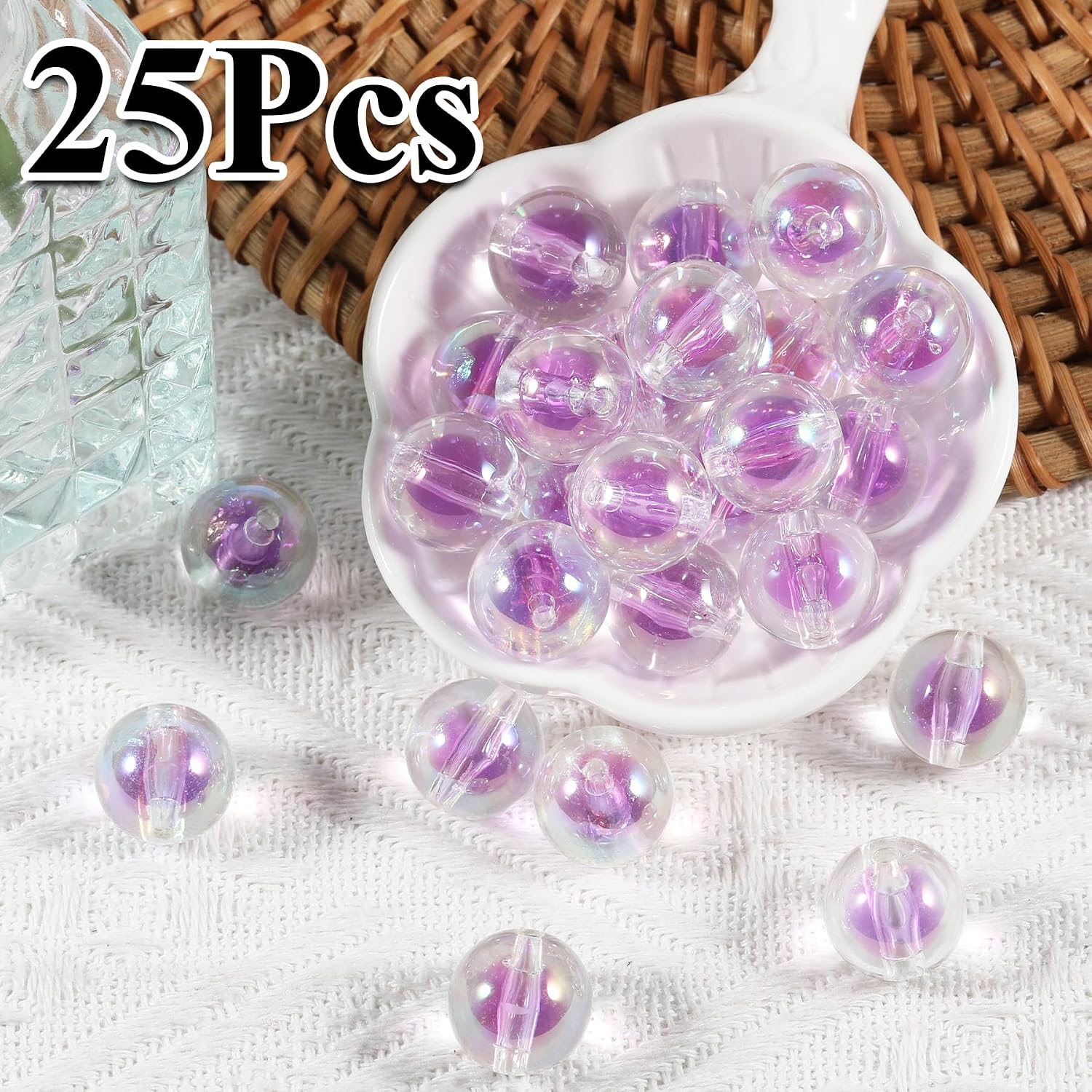 25Pcs Acrylic Beads 16mm UV Transparent Sugar Heart Round Loose Beads for DIY Handbag Chain Pen Phone Chain Bracelet Jewelry Making Supplies (Purple) image 2