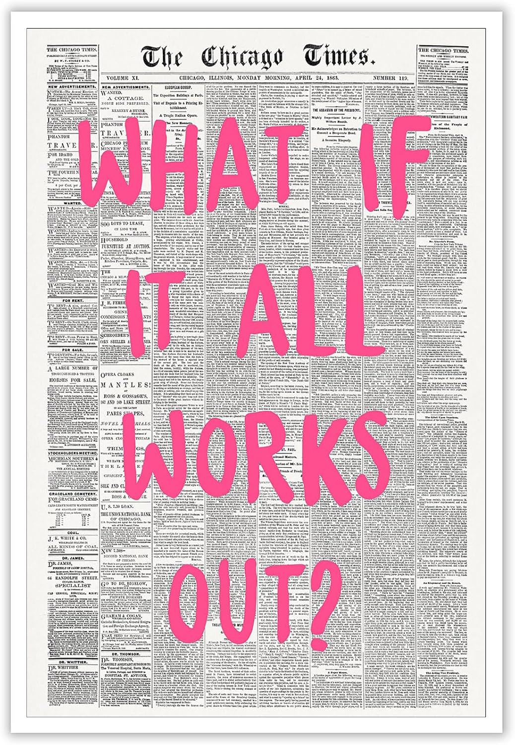 Trendy Newspaper Wall Art Black And White What If All Works Out Posters Positive Affirmation Quote Prints Poster For Living Room Home Bedroom Dorm Wall Decor 12x16in Unframed