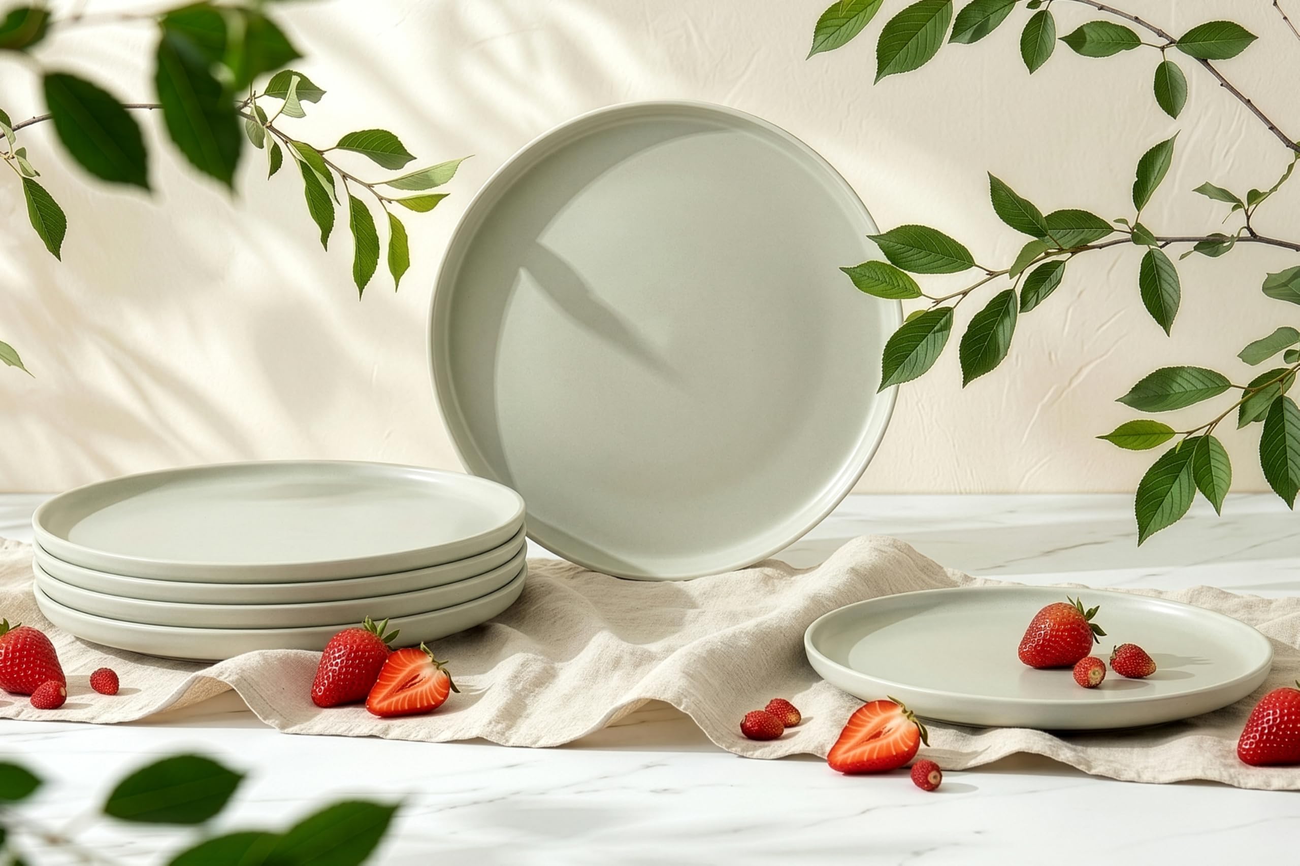 Konsimo. Speiseteller Set für 6 Personen - VICTO Tellerset aus Keramik - Teller Set 6er - Spülmaschinen - Mikrowellengeeignet - Moderne Großer Essteller - 27 cm - Beige - Grün Matt