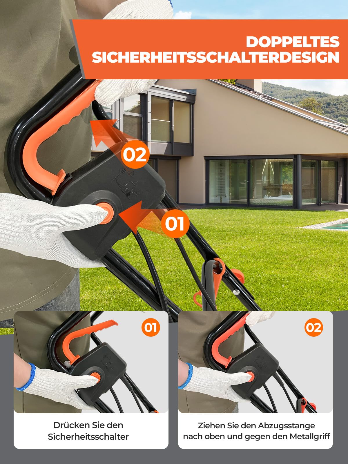 MYTOL 1500W Motorhacke Elektrisch, 45cm Arbeitsbreite, 22cm Arbeitstiefe, Leichtgewichts-gartenfräse mit 6×4 Robuste Stahlzinken, Klappbarer Griff, Doppelter Sicherheitsknopf, Überhitzungsschutz