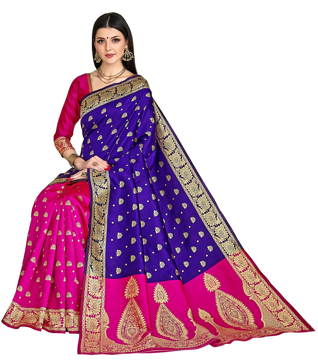 Glory Sarees Women’s Silk Blend Banarasi Saree (Banarasi_Saree114_Blue) 4