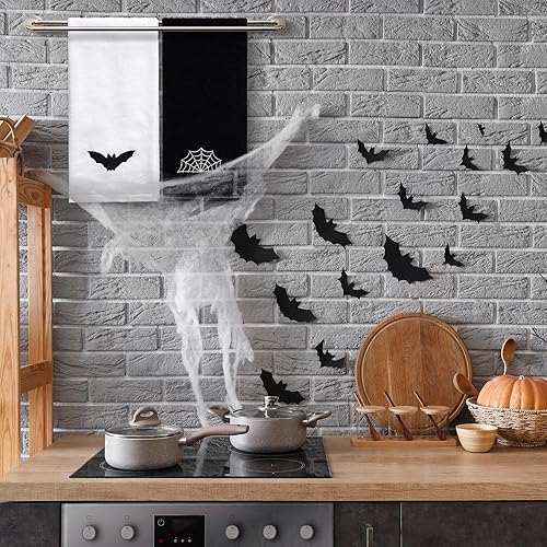 Miniatura 6 de 2 toallas de mano góticas de 13.3 x 29.5 pulgadas, de algodón bordado, telaraña, para baño, cocina, decoración de Halloween, regalos de cumpleaños