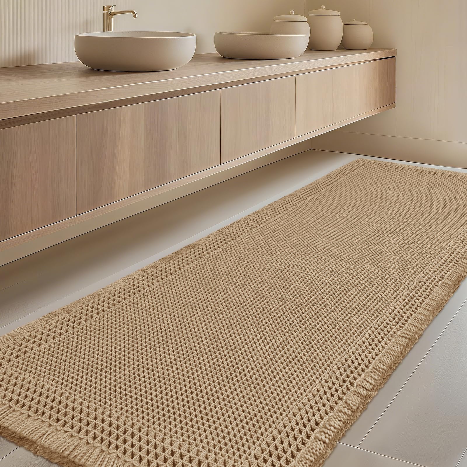 Extra Large Waffle Bath Mat Boho Woven Modern Bath Rug Absorbent Non Slip Ultra Soft Bathroom Mats Machine