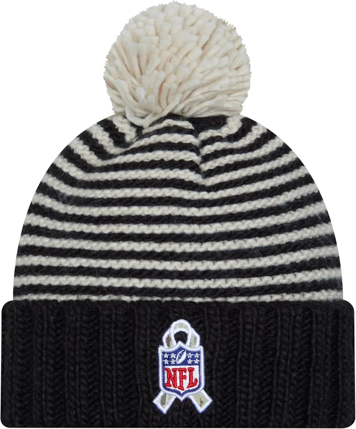 New Era Women's Black NE23 Salute to Service Cuffed Beanie Hat with Pom - NFL Ladies Knit Cuff Cap