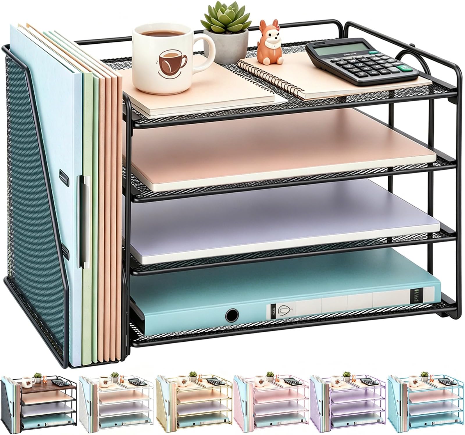gianotter 4-Tier Paper Organizer With Magazine Holder, Desk Organizers and Accessories, Desk Accessories & Workspace Organizers, File Organizer for Office Supplies Storag (Black, 4-Tier)