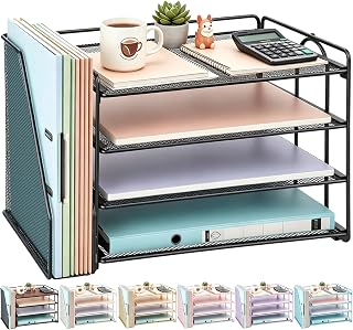 gianotter 4-Tier Paper Organizer With Magazine Holder, Desk Organizers and Accessories, Desk Accessories & Workspace Organizers, File Organizer for Office Supplies Storag (Black, 4-Tier)