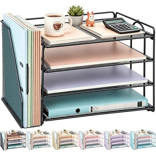 gianotter 4-Tier Paper Organizer With Magazine Holder, Desk Organizers and Accessories, Desk Accessories & Workspace Organizers, File Organizer for Office Supplies Storag (Black, 4-Tier)
