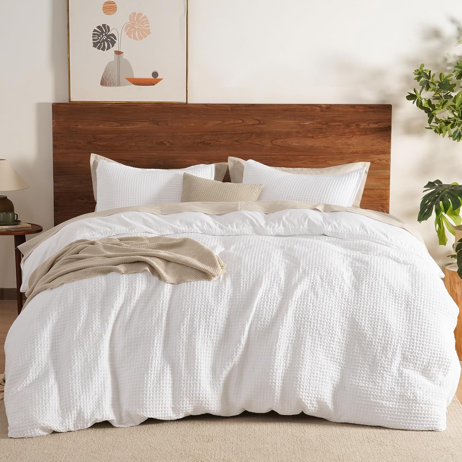 David's Home Waffle Weave Duvet Cover Set King Size,Soft Breathable 3pcs Comforter Cover Set with 2 Pillowcases,Textured Home Decor Bedding Set Cozy for All Seasons, White 104"×90",No Comforter