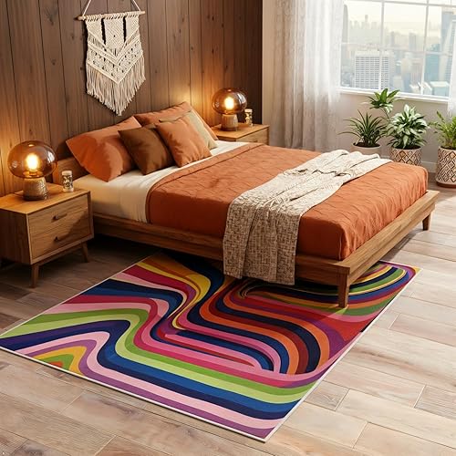 Miniatura 7 de Alfombras de remolinos coloridos para entrada, alfombras psicodélicas retro lavables para entrada interior, 2 x 3 pies, diseño de arte pop de los