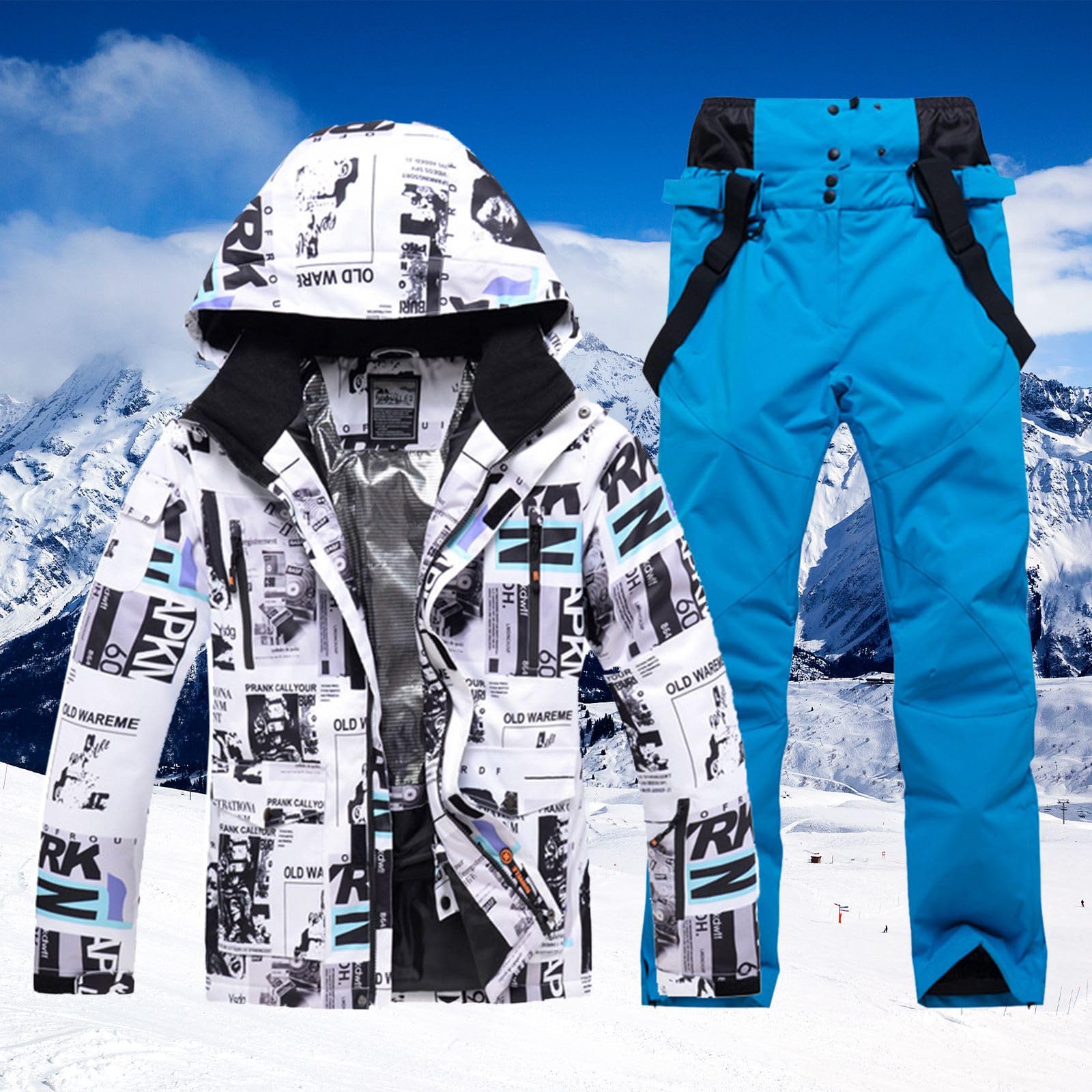 Traje de Esquí Térmico para Hombre Conjunto Chaqueta y Pantalón Impermeable Abrigo Nieve Snowboard
