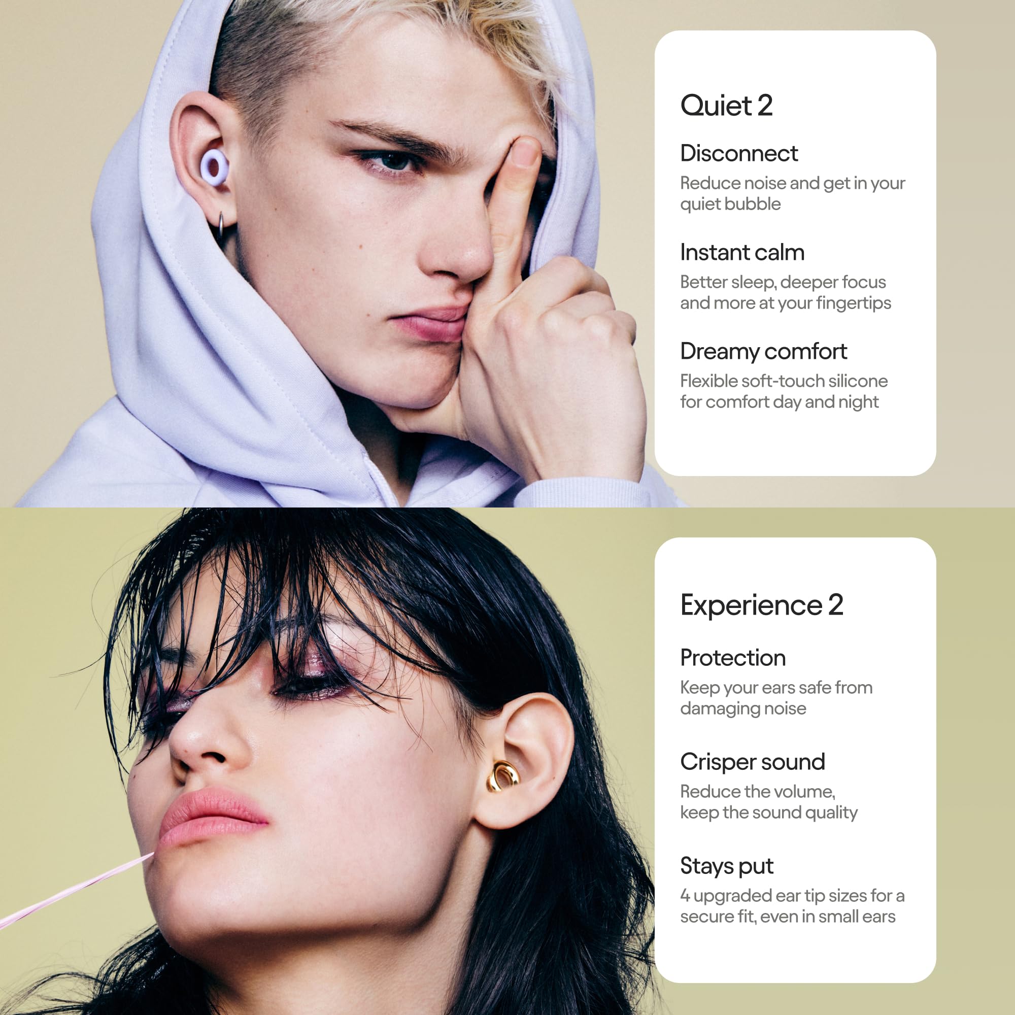 Loop Earplugs, coffret Jour & Nuit (lot de deux) – Quiet 2 + Experience 2 | Bouchons d’oreille réutilisables pour le sommeil, la sensibilité au bruit, les concerts et plus encore