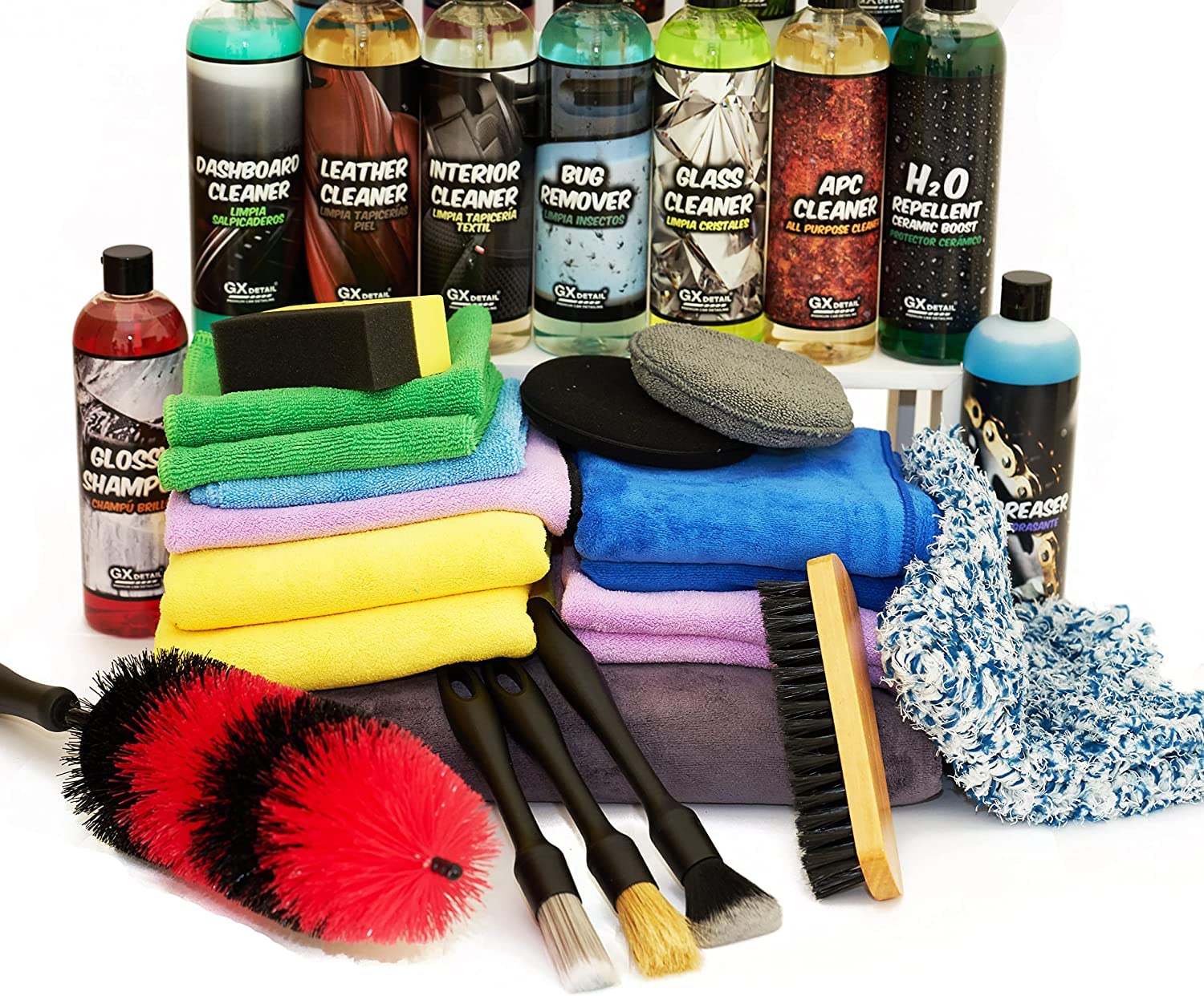 Kit Pro di Pulizia Per Auto – GxDetail - Kit Totale Pulizia dell'auto - Tutto il Necessario per la Pulizia dell'auto (Con Accessori)