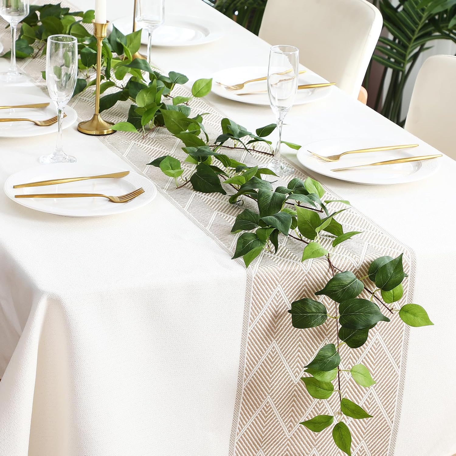 Giegxin 12 Pack 852ft Realistic Artificial Vines, 71"/pcs Faux Silk Eucalyptus Garland with Green Leaves, High Lifelike Ivy Hanging Plants for Wall Decor, Bedroom, Wedding, Party, Garden Decoration - Image 4