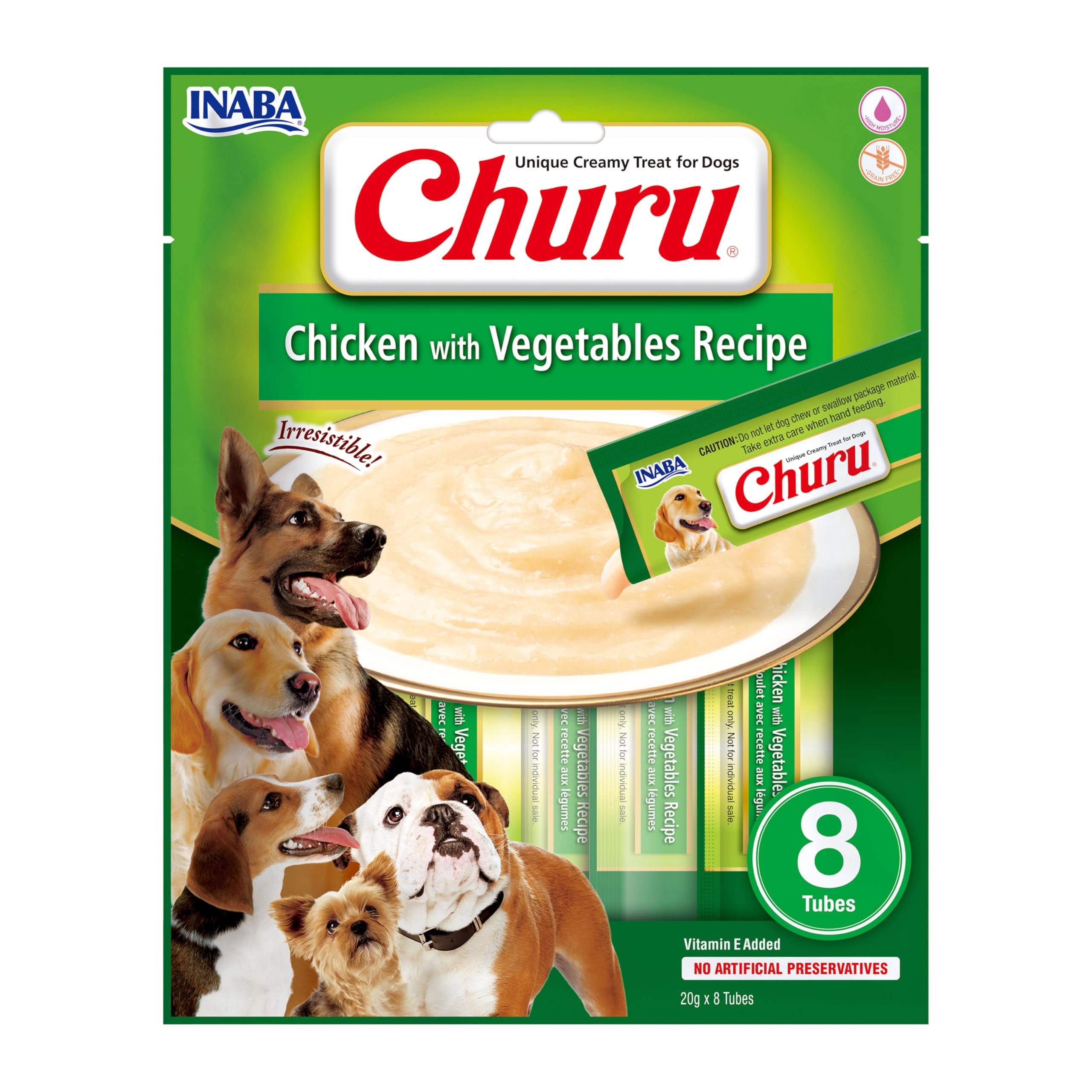 Churu Sticks by INABA Dog Treat - Chicken & Vegetables Flavour (8 x 20g) / Soft & Creamy, Delicious & Healthy Snack, Food Topper, Pill Assist, Training Treat, Natural, Grain Free