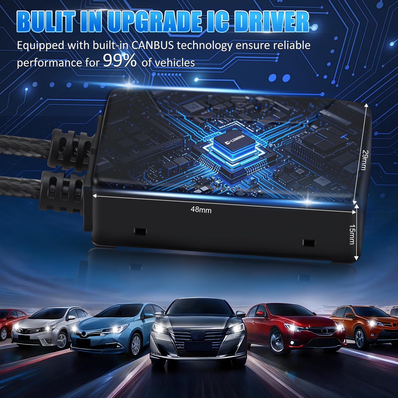 D-Lumina H7 LED Żarówka Canbus 170W 39000LM 6500K 600% Białe światło, Plug and Play Rozmiar 1:1, Zestaw Do Konwersji Do Reflektorów Halogenowych w Samochodzie, 2 sztuki