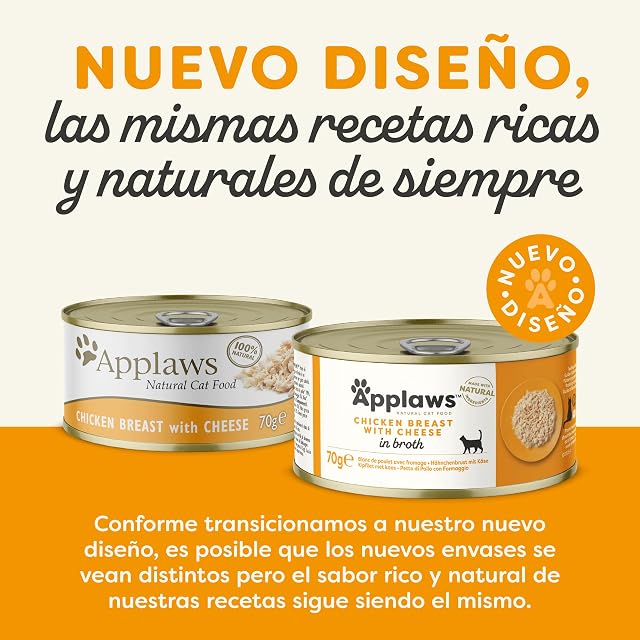 Foto 2 de 6 de Applaws 100% Natural Pechuga de Pollo con Queso Comida Húmeda para Gatos Adultos en Caldo