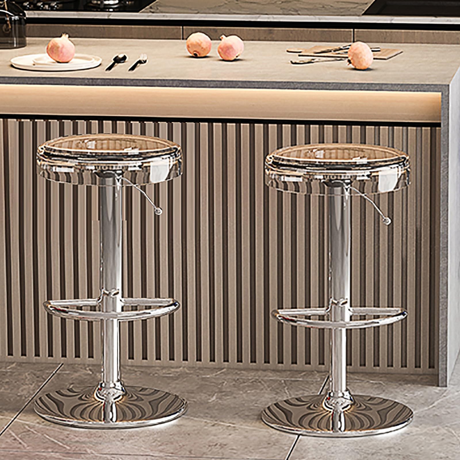 Clear Acrylic Bar Stools Set of 2,Swivel Counter Height Bar stools, Modern Adjustable Modern Bar Chairs,Tall Armless Kitchen Island Stool(Clear+clear)