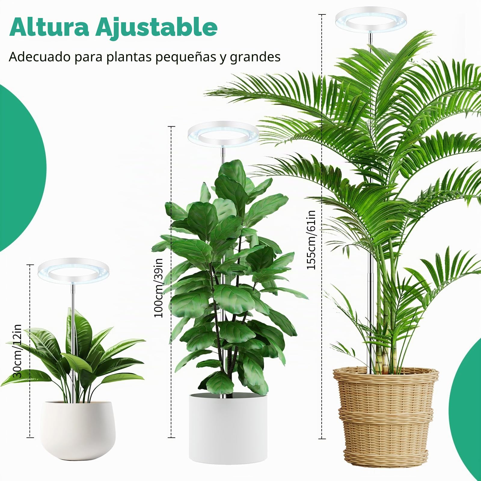 Euakee Lámpara de Planta, 70 LEDs Luces de Crecimiento de Espectro Completo, 30-155cm Ajustable en Altura, con Temporizador 3/9/12H, 10 Brillos, 3 Modos, para Plantas de Interior (Blanco)