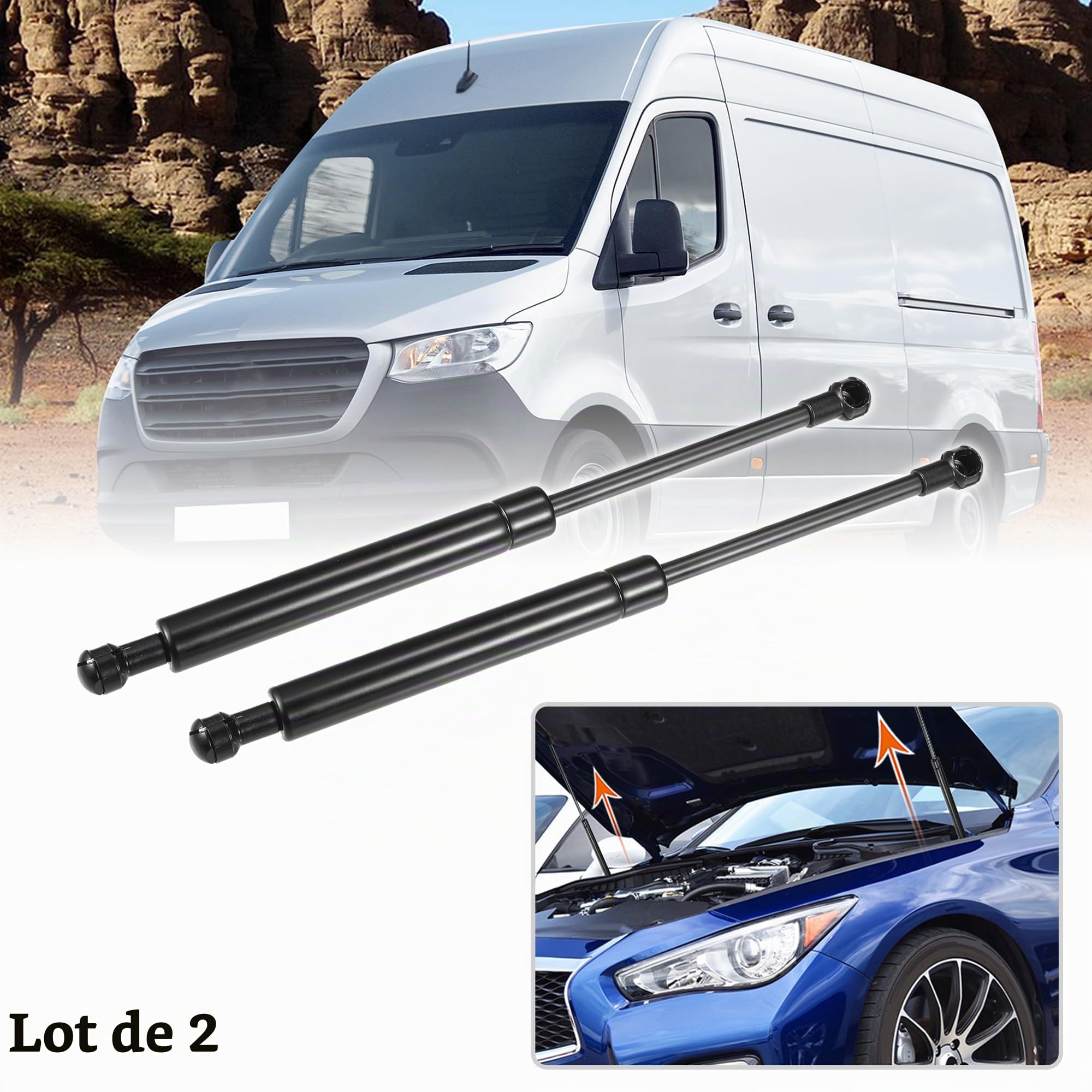 QUARKZMAN Supports Capot Avant Pour Mercedes-Benz Sprinter 18-23 2 Pièces