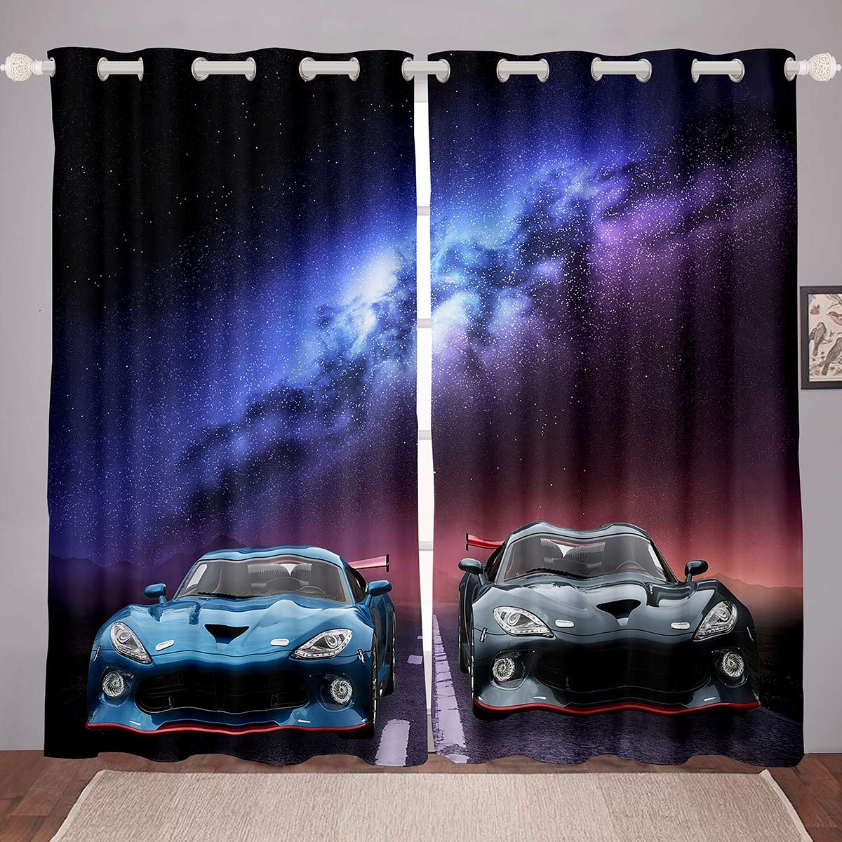 Race Sports Car Window Treatments Extreme Sports Theme Curtain Car Sports Competition Window Drapes for Boys Girls Kids Galaxy Room Decor Automobile Style Window Curtain W66*L72 โ image 1