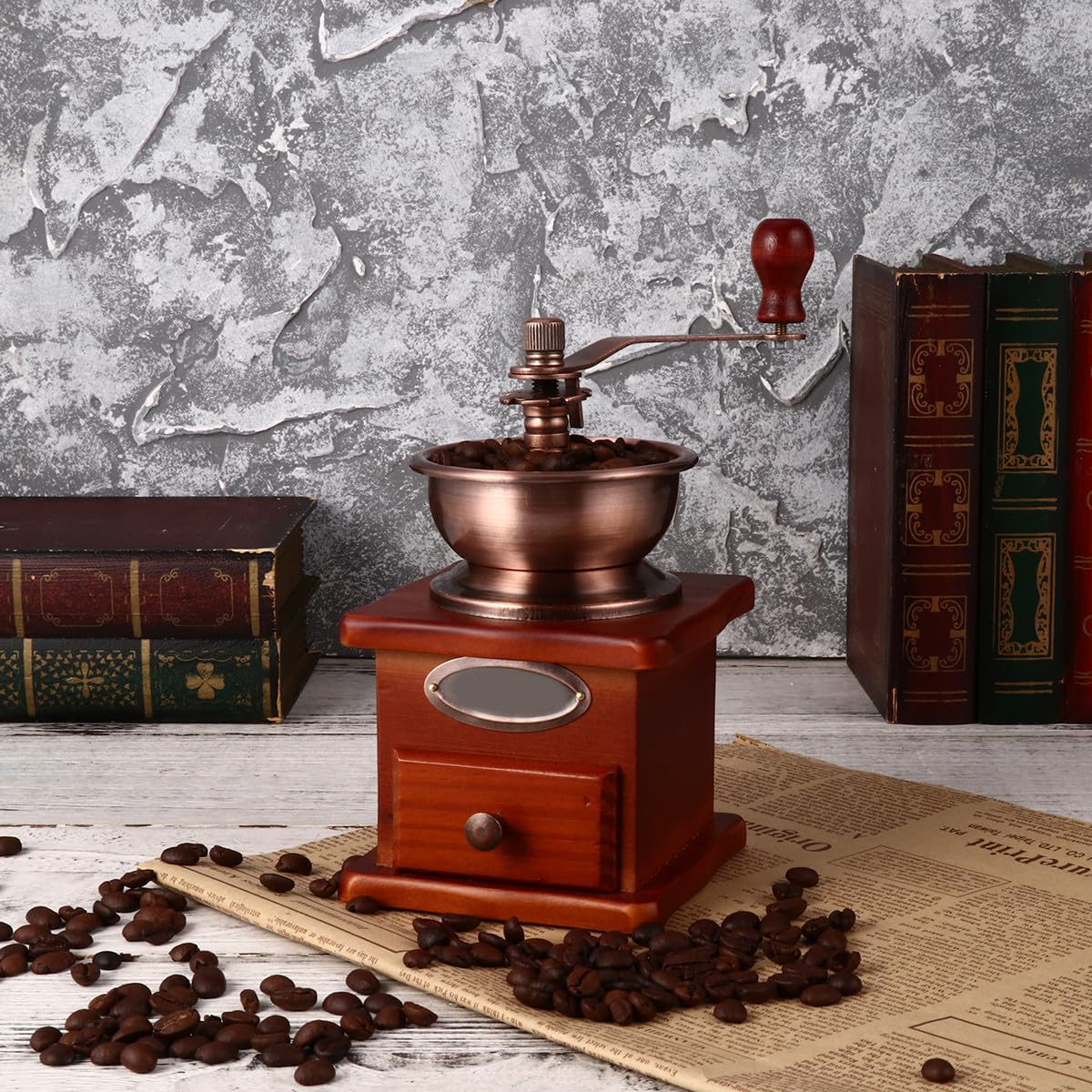 Molino Portátil Manual para Granos de Café Cono Cerámico y Cuerpo de Hierro, Diseño Tradicional Adecuado como Obsequio de Navidad