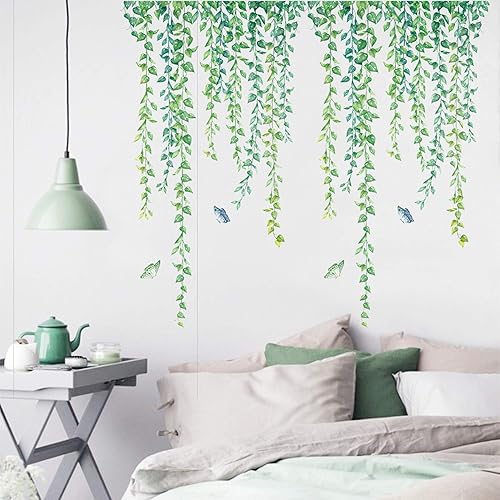 ROFARSO Cadena de perlas, hojas de vid, plantas verdes, calcomanías de pared extraíbles de PVC, decoración para adolescentes, niños, niñas,