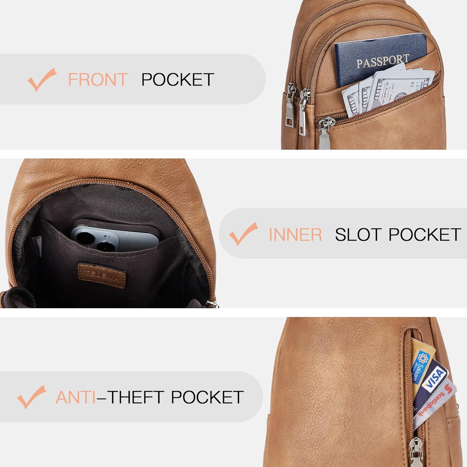 Telena Sling Bag for Women Crossbody Bags Purse for Women Vegan Leather Fanny Pack with Adjustable Strap - Image 4