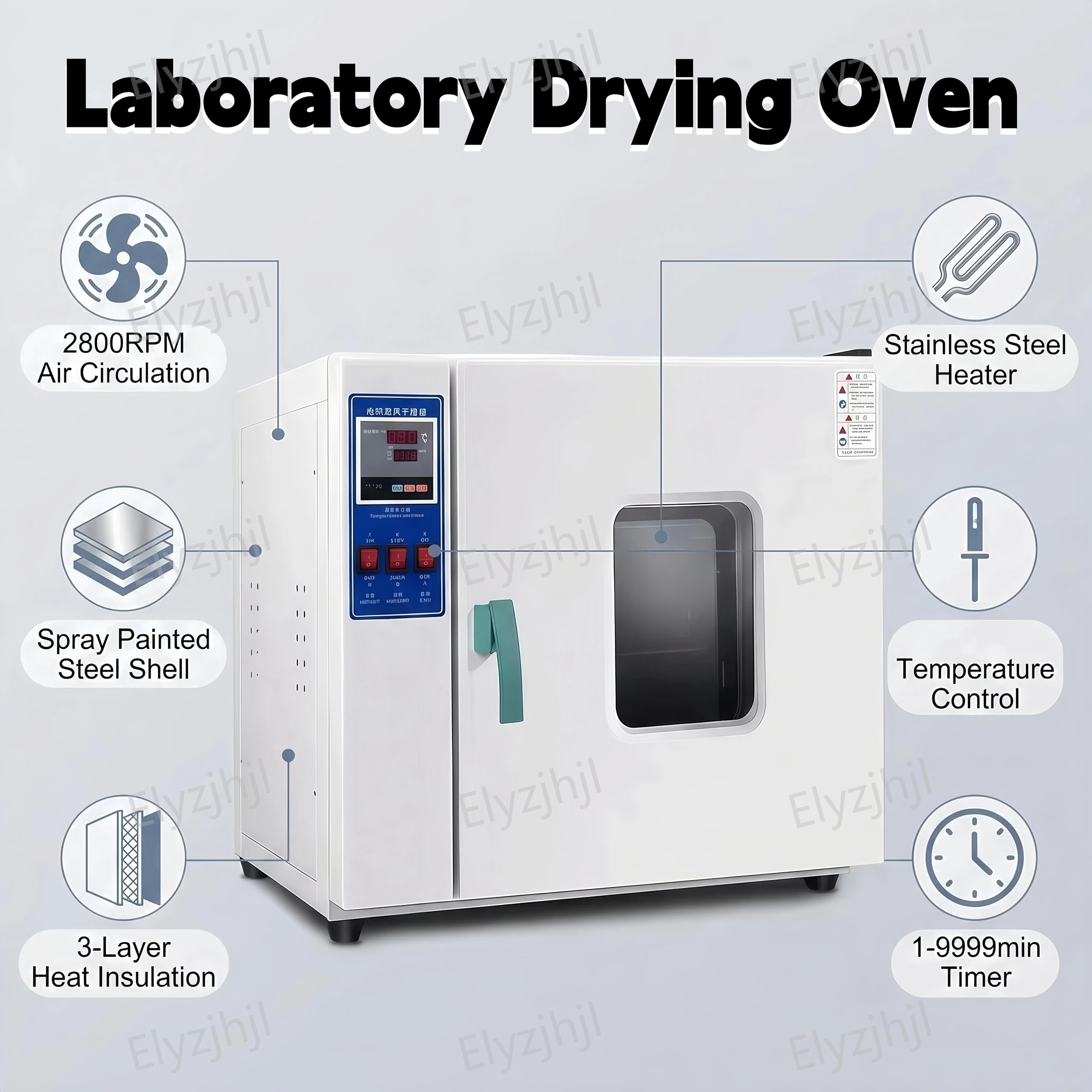 Forno da Laboratorio Digitale ad Aria Forzata, Stufa di Essiccazione in Acciaio Inossidabile con Doppio Riscaldamento a U, RT+50-250°C, Motore 2800 RPM, Timer Intelligente, Alta Precisione (16L)