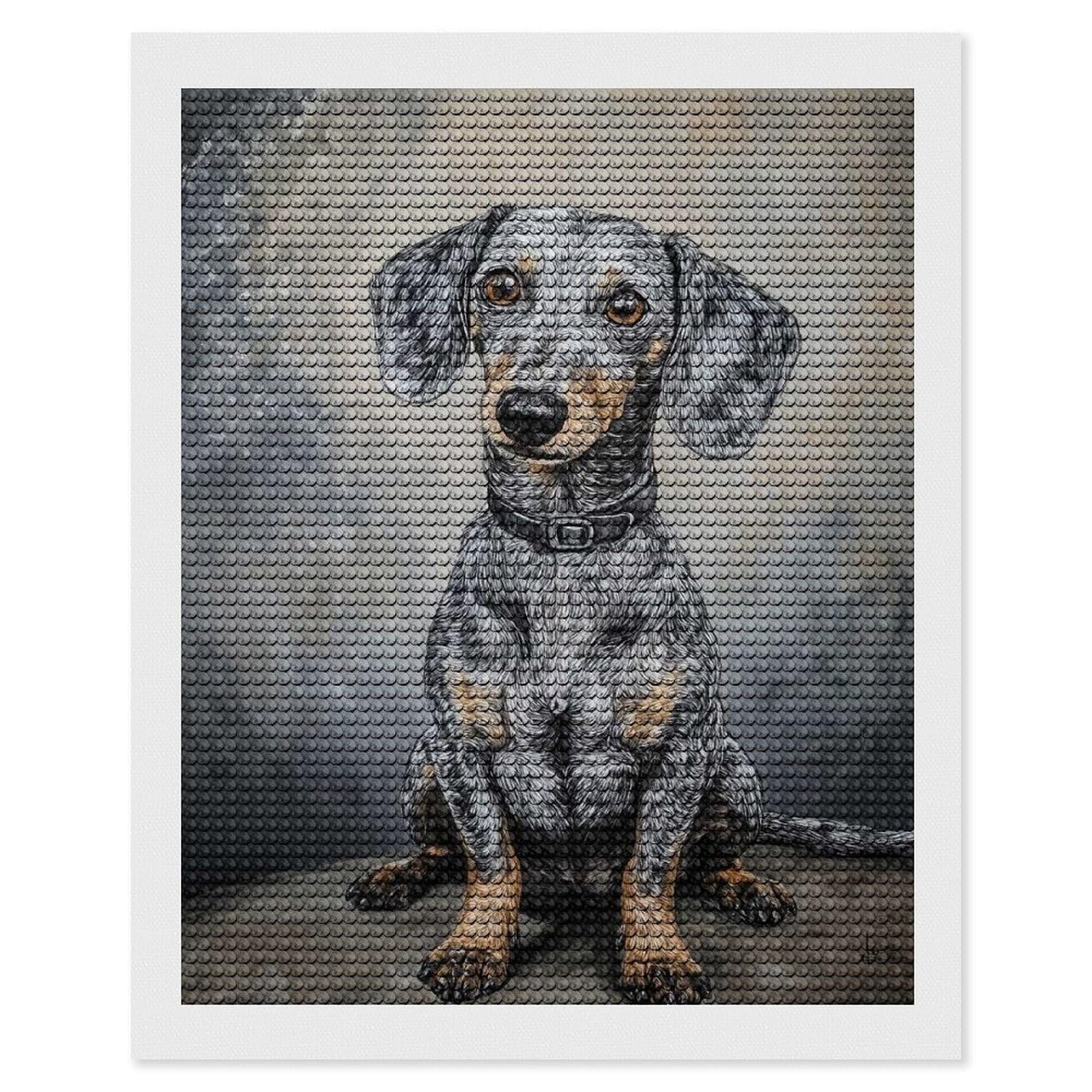Junmoney Dachshund Portrait Diamond Painting Canvas Kit 16"x20", Round Gems, Living Room Decor, Seasonal Gift Choice, Modern Decor