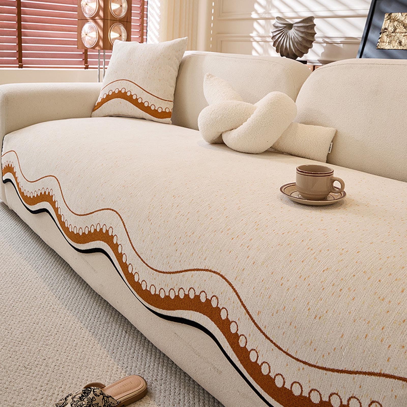 Housse de canapé contre griffures de chat tapis chenille orange antidérapant