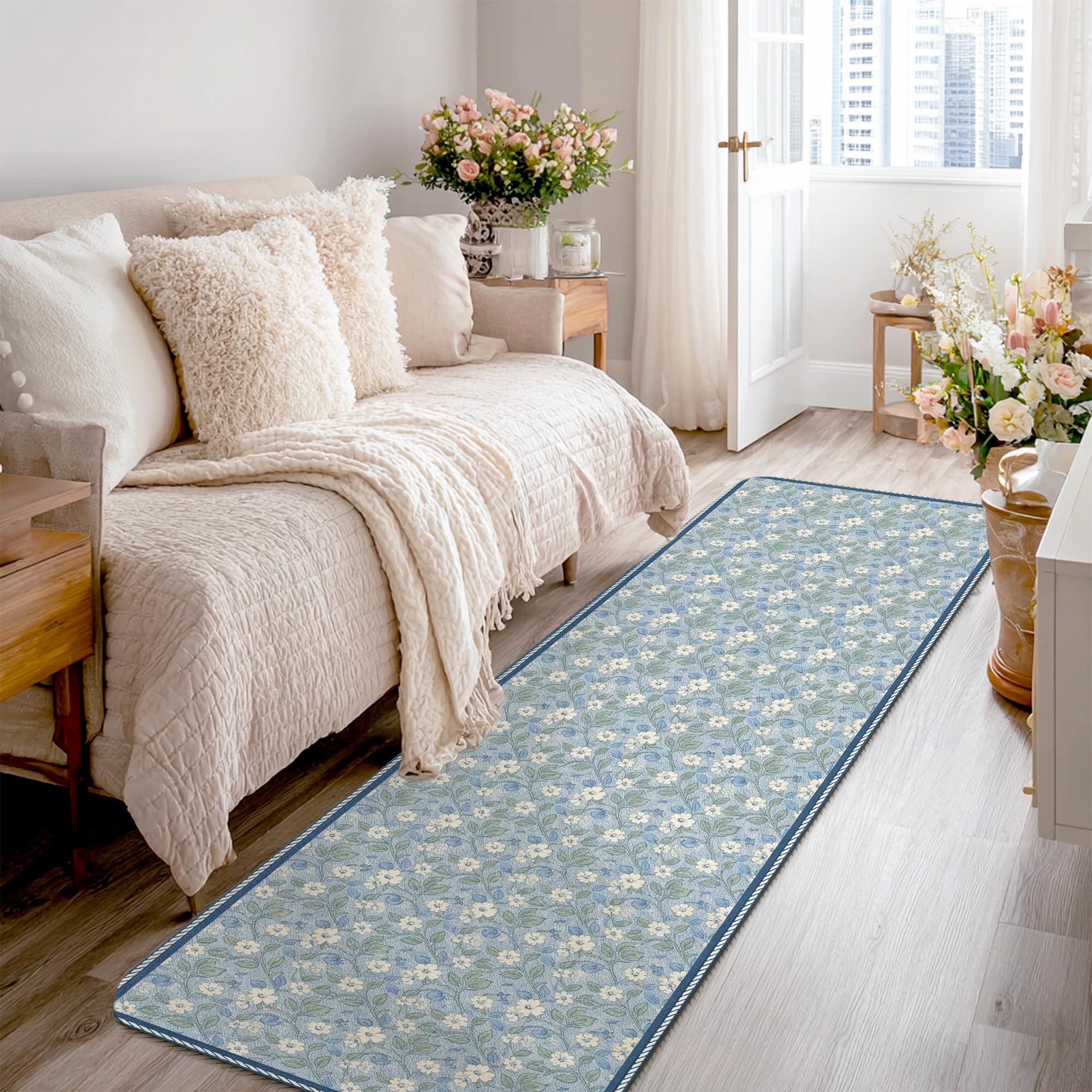 Alfombra de pasillo de flores lavable y antideslizante que evita caídas en tu cocina