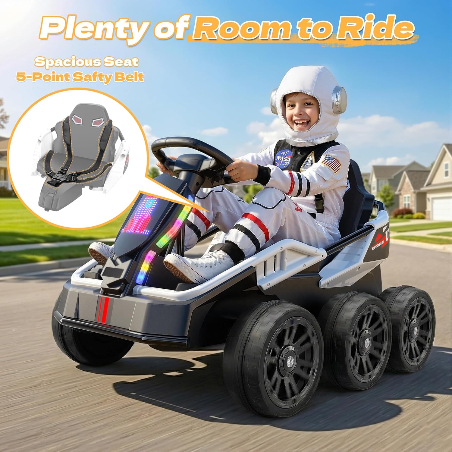 ANPABO 24V Ride on Toys for Big Kids Aged 3-12, Extended Legroom, Sturdy 6 Wheels, 4x100W Motor, 2WD/4WD Switchable, Max 5Mph, LED Display, Bluetooth Music, Electric Car w/Remote Control, White