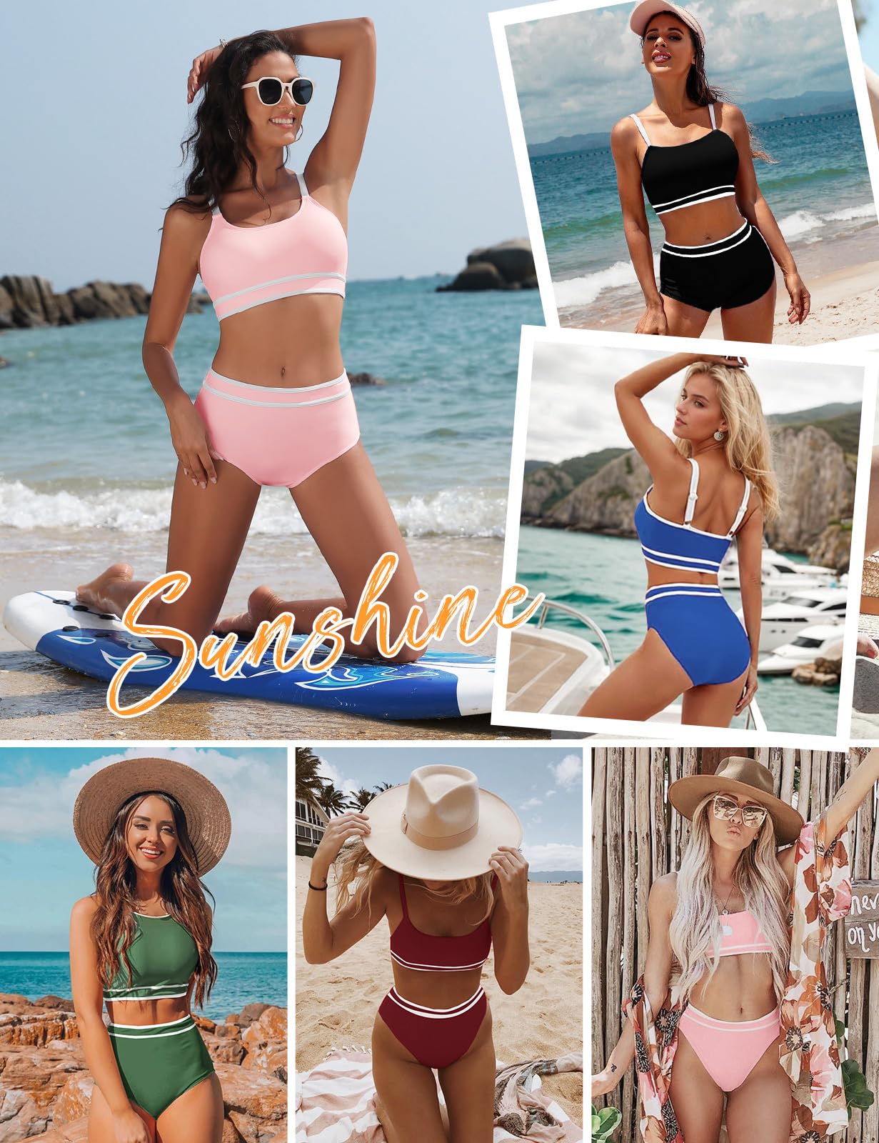 Tuopuda Bikini Mujer Push Up Deportivo Cintura Alta Traje de Baño Dos Piezas Conjunto de Bikini Biquini Vikini con Relleno Bikini Top con Brasileño Braga Alta Natacion Playa Piscina