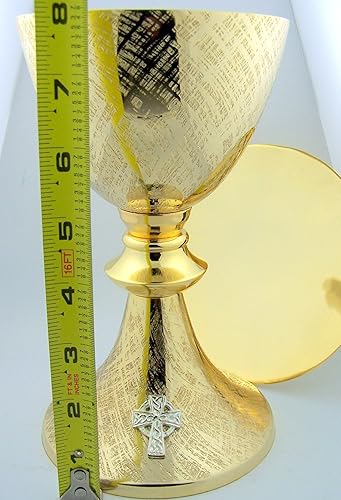 Miniatura 7 de Gran capilla de la iglesia de 8 1/4" oro dorado sacerdote celta cáliz y patena pastor regalo