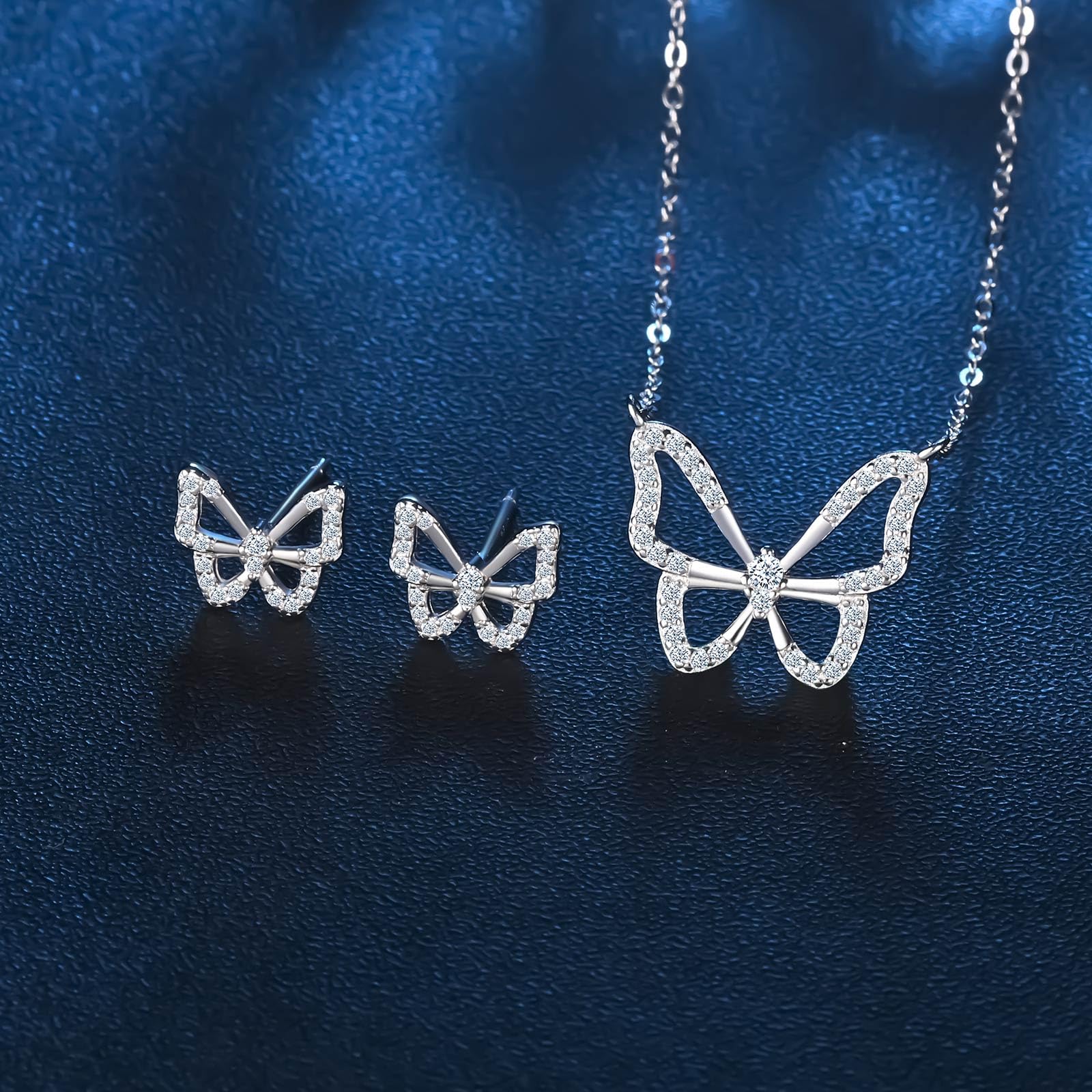 Mariposa Juego de Joyas de Plata Conjunto Collar y Pendientes Mariposa con Circonita - Forma de Mariposa Aretes & Collar con Colgante Regalos para Mujer Niña Esposa Amante Novia Madre