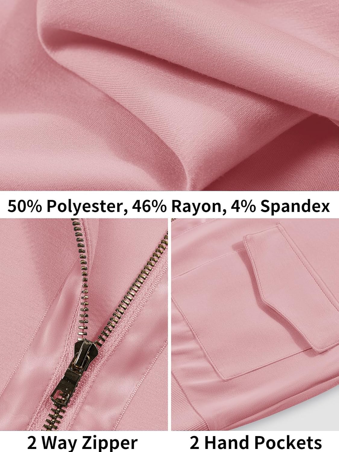 Fisoew Women's Zip up Sweatshirt Collared Neck Long Sleeve Loose Casual Lightweight Jacket with Pockets - Image 5